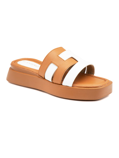 Clayra - Women’s Tan & White Dual-Tone Cut (Out Sliders)