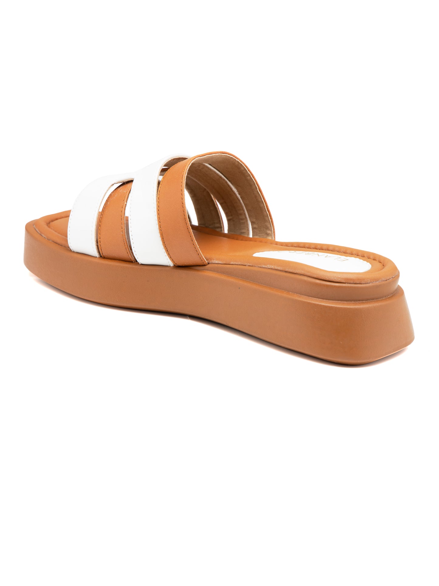 Clayra - Women’s Tan & White Dual-Tone Cut (Out Sliders)