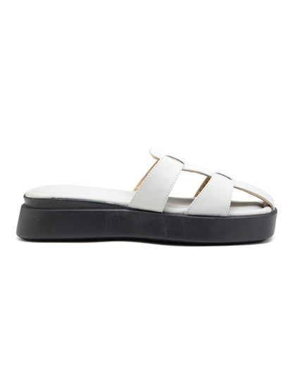 Gravelle - Structured Cool Grey Cross-Strap Platform Slides (Black Sole Editio)