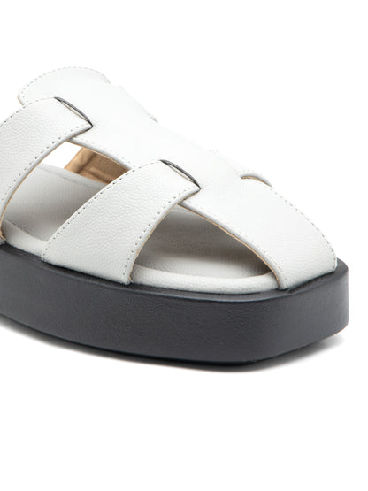 Gravelle - Structured Cool Grey Cross-Strap Platform Slides (Black Sole Editio)