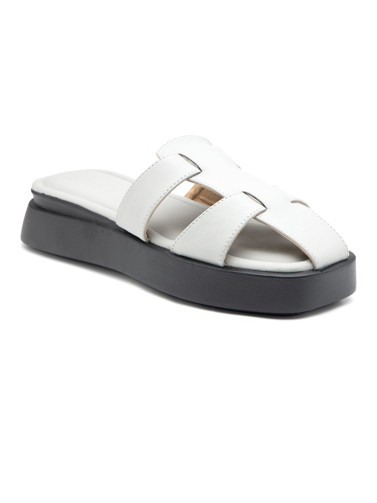 Gravelle - Structured Cool Grey Cross-Strap Platform Slides (Black Sole Editio)