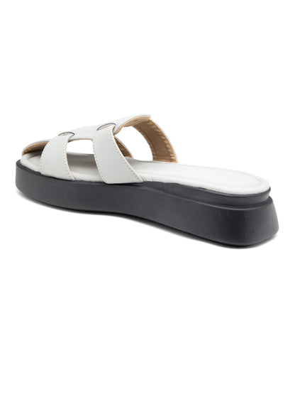 Gravelle - Structured Cool Grey Cross-Strap Platform Slides (Black Sole Editio)