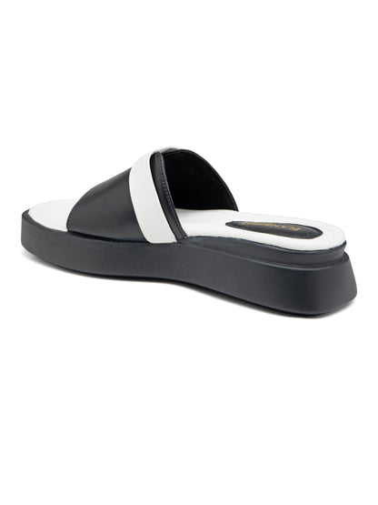 Monarch - Black & White Luxe Slides with Golden Buckle Accen