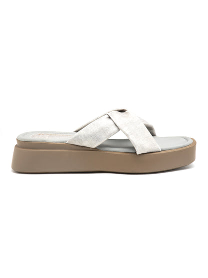 Elysse - Cool Grey Crisscross Platform Slides (Taupe Sole Edition)