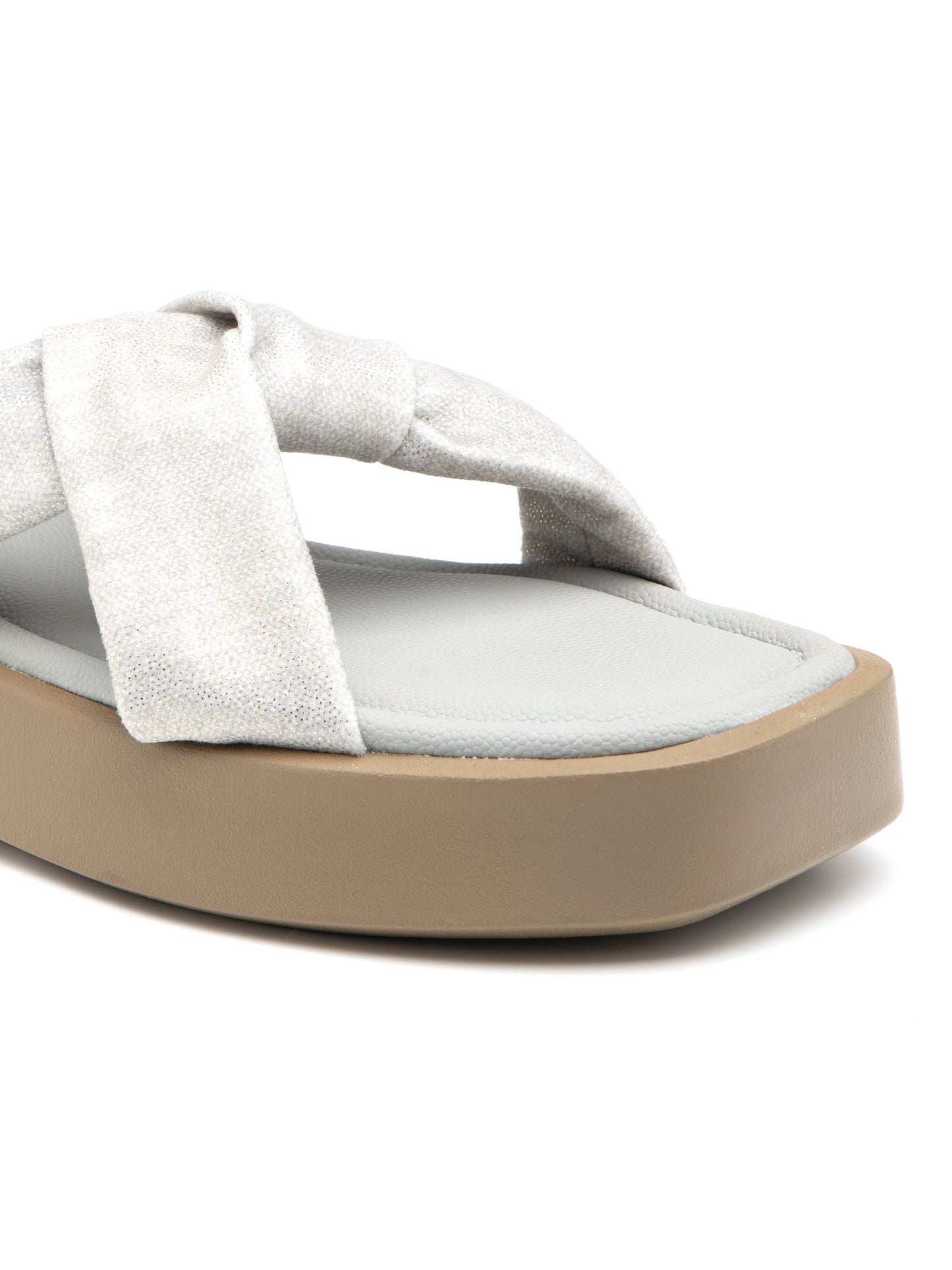 Elysse - Cool Grey Crisscross Platform Slides (Taupe Sole Edition)