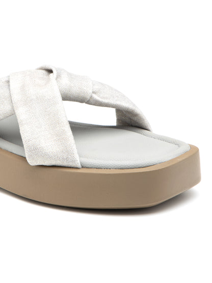 Elysse - Cool Grey Crisscross Platform Slides (Taupe Sole Edition)
