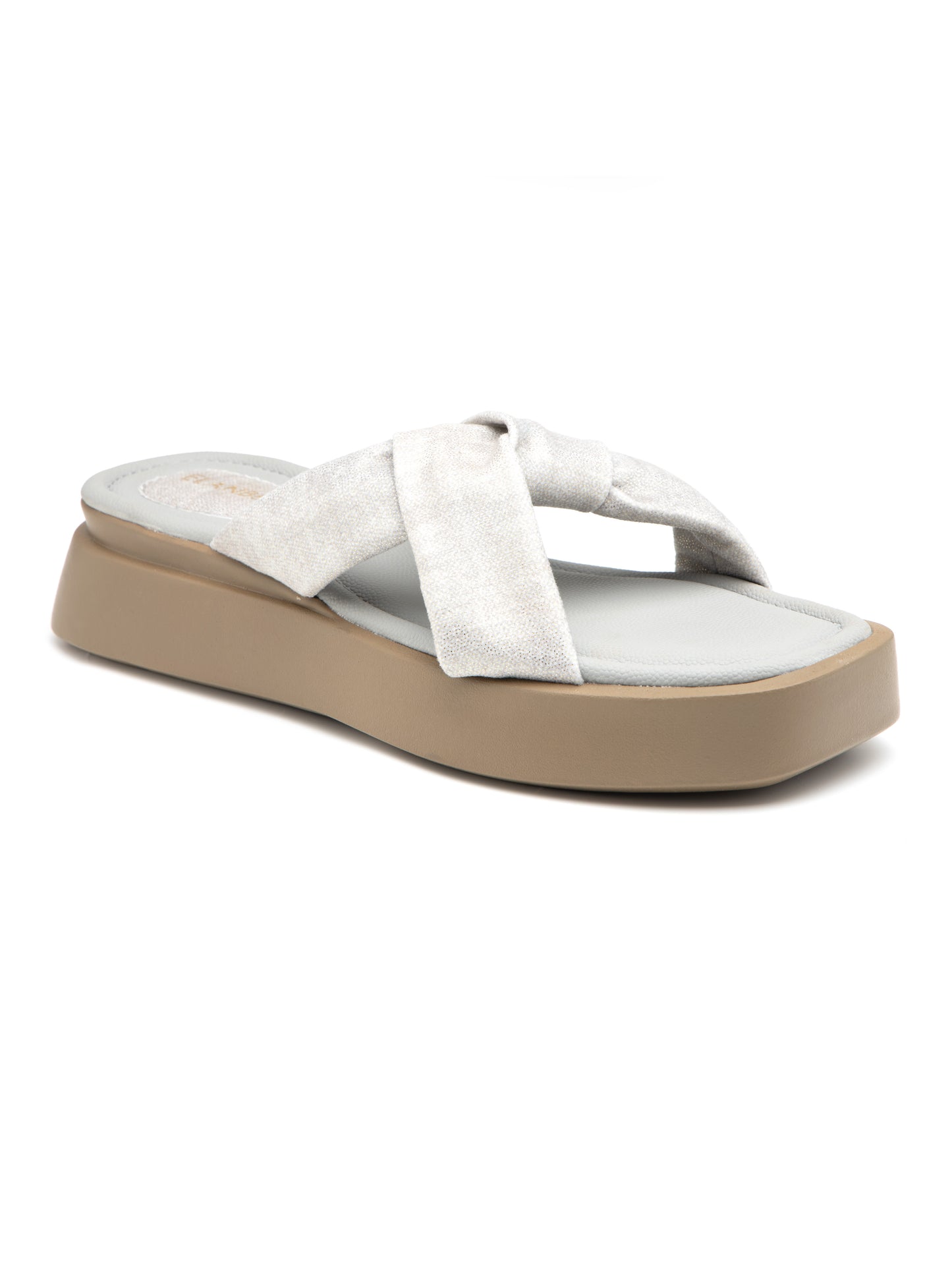 Elysse - Cool Grey Crisscross Platform Slides (Taupe Sole Edition)