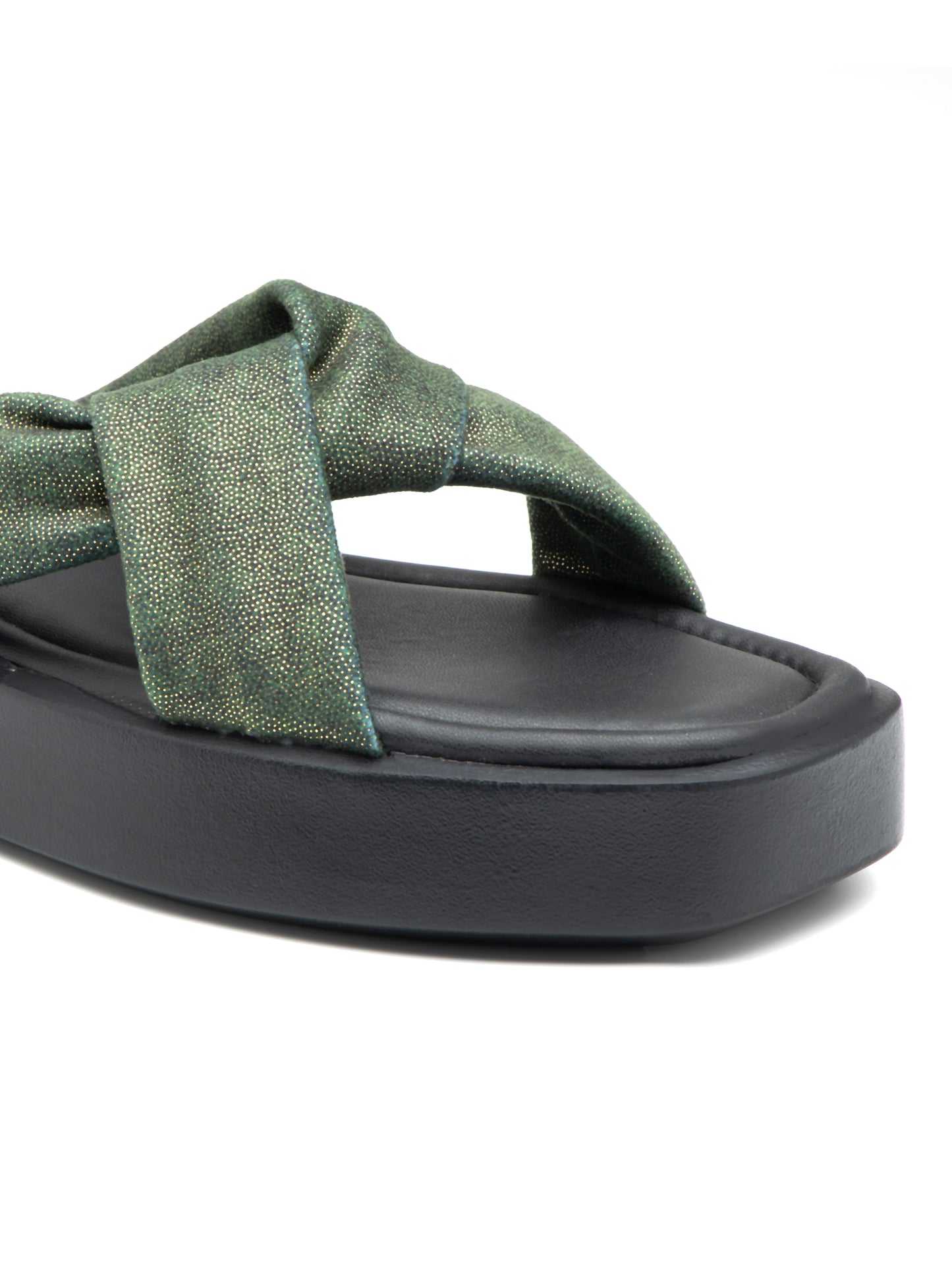 Sylvara - Forest Green Crisscross Platform Slides (Black Sole Edition)