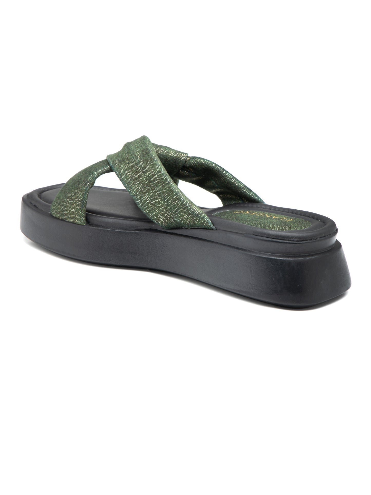 Sylvara - Forest Green Crisscross Platform Slides (Black Sole Edition)