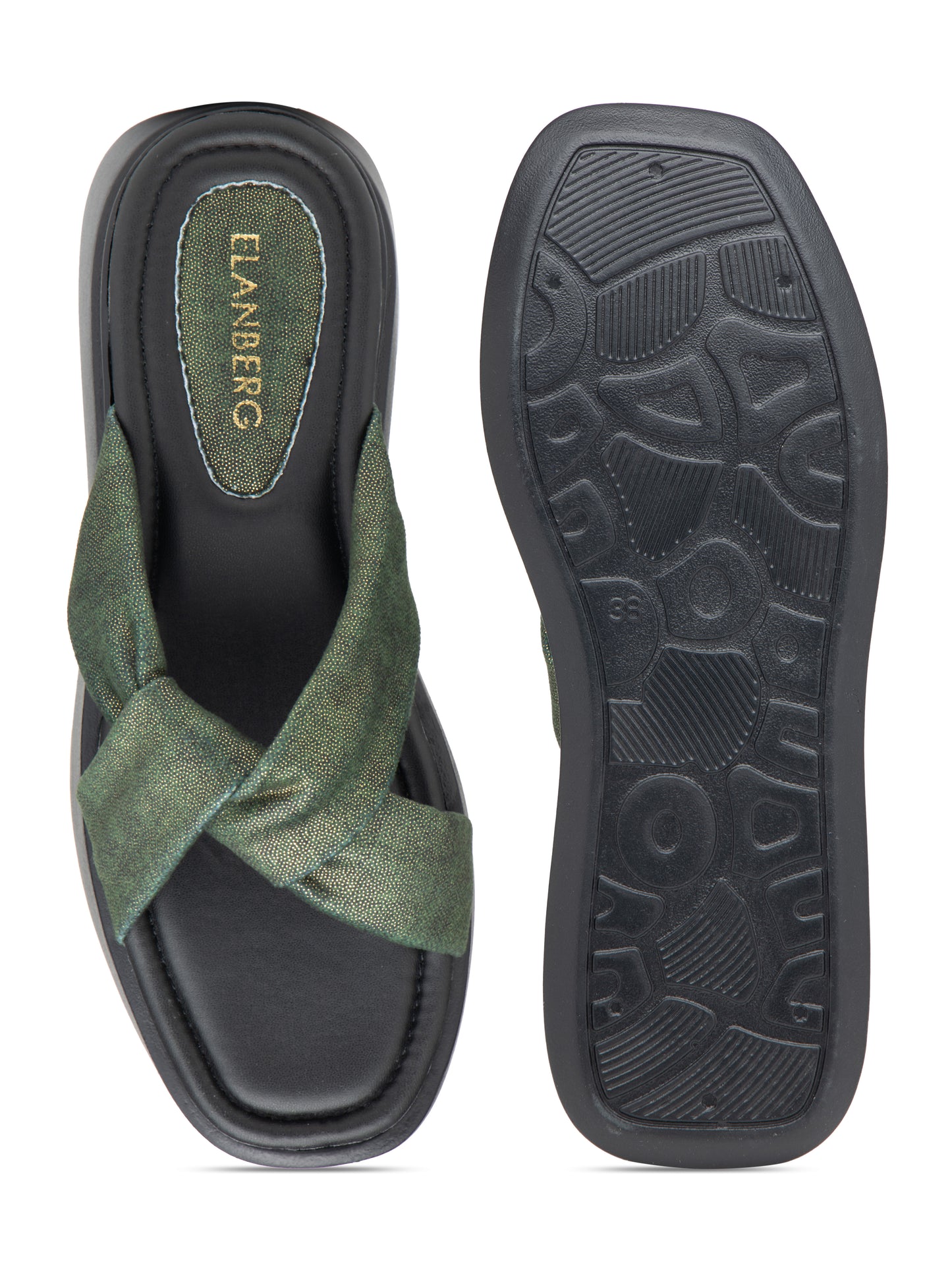 Sylvara - Forest Green Crisscross Platform Slides (Black Sole Edition)