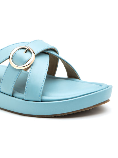 Cyanora - Powder Blue Buckle Strap Platform Heel (Minimal Chic Edition)