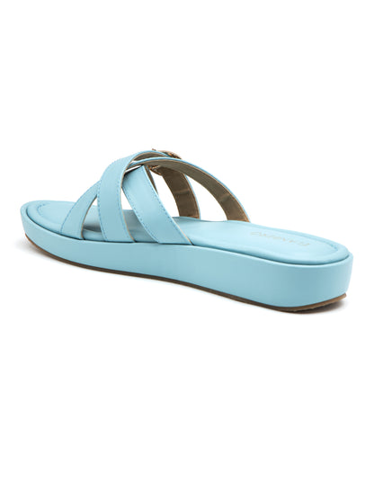 Cyanora - Powder Blue Buckle Strap Platform Heel (Minimal Chic Edition)