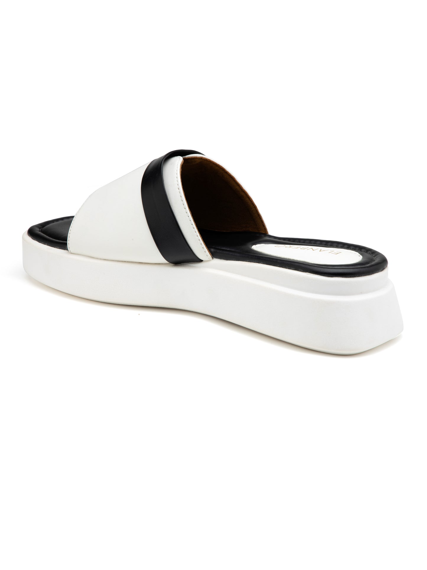 Regalia - White & Black Luxe Slides with Golden Buckle Accent