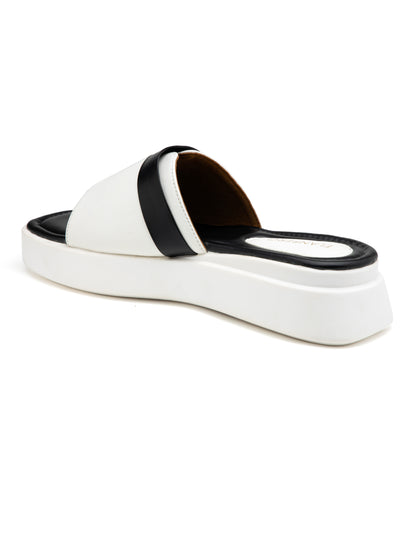 Regalia - White & Black Luxe Slides with Golden Buckle Accent