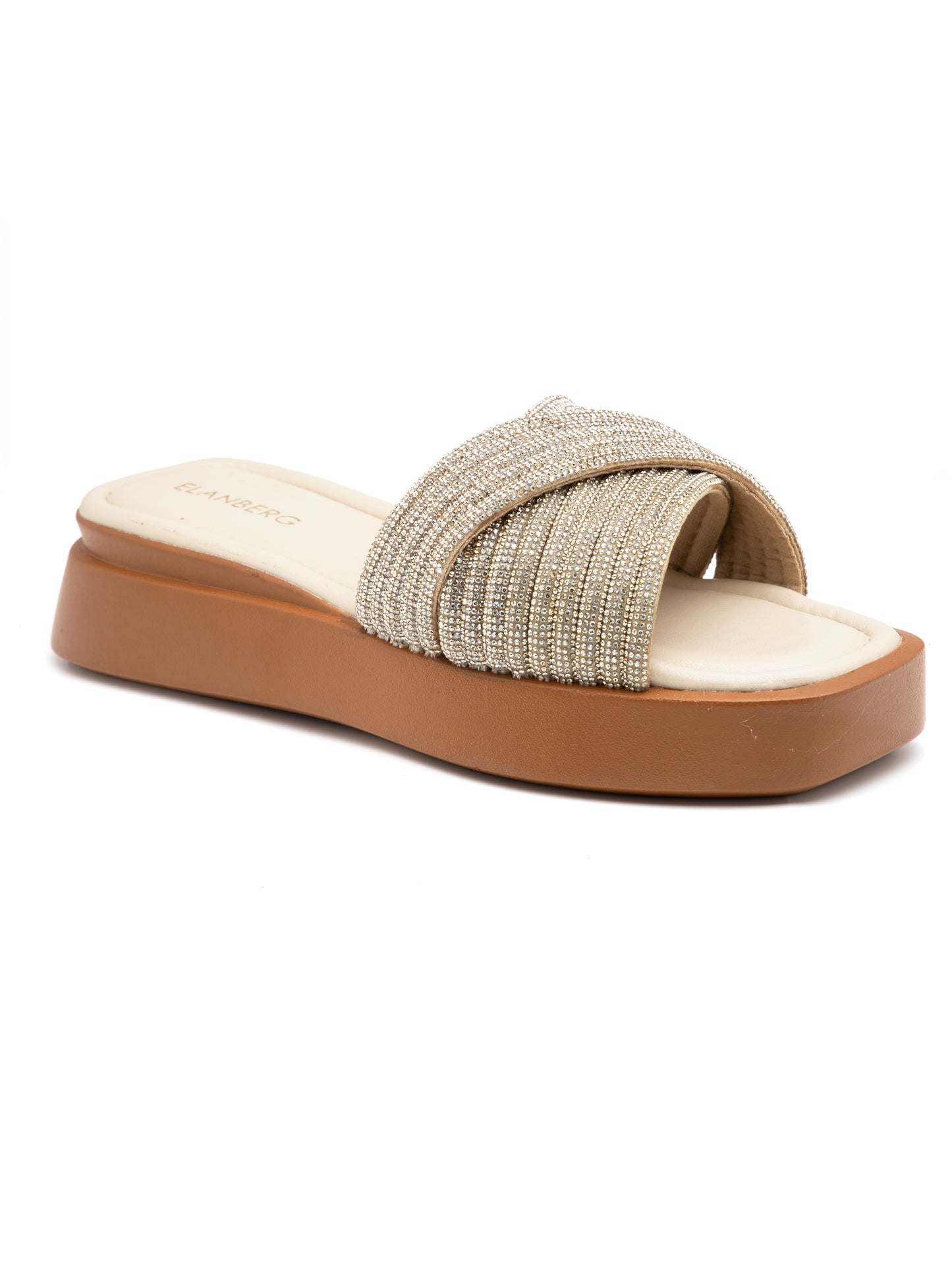 Serenya - Criss-Cross Embellished Slip-On  Platform Slides (Golden Glow Edition)