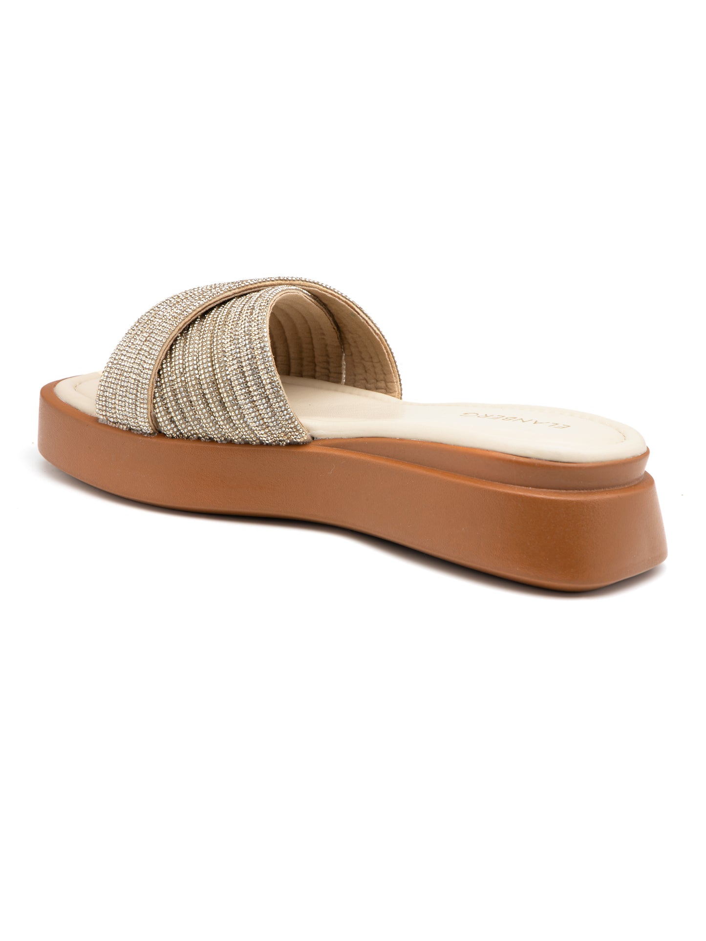 Serenya - Criss-Cross Embellished Slip-On  Platform Slides (Golden Glow Edition)