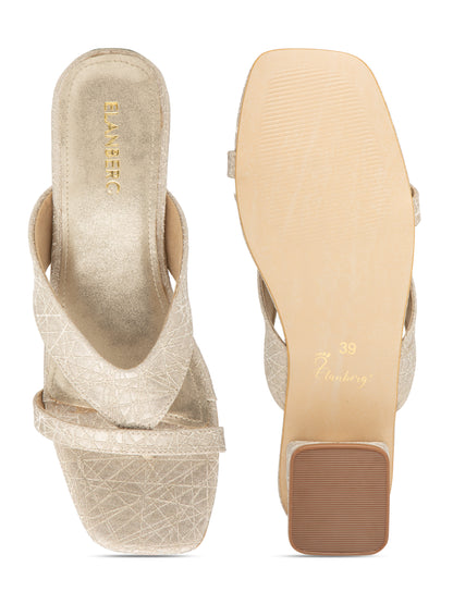 Gildy - Women’s Champagne Gold Glitter Block Heel