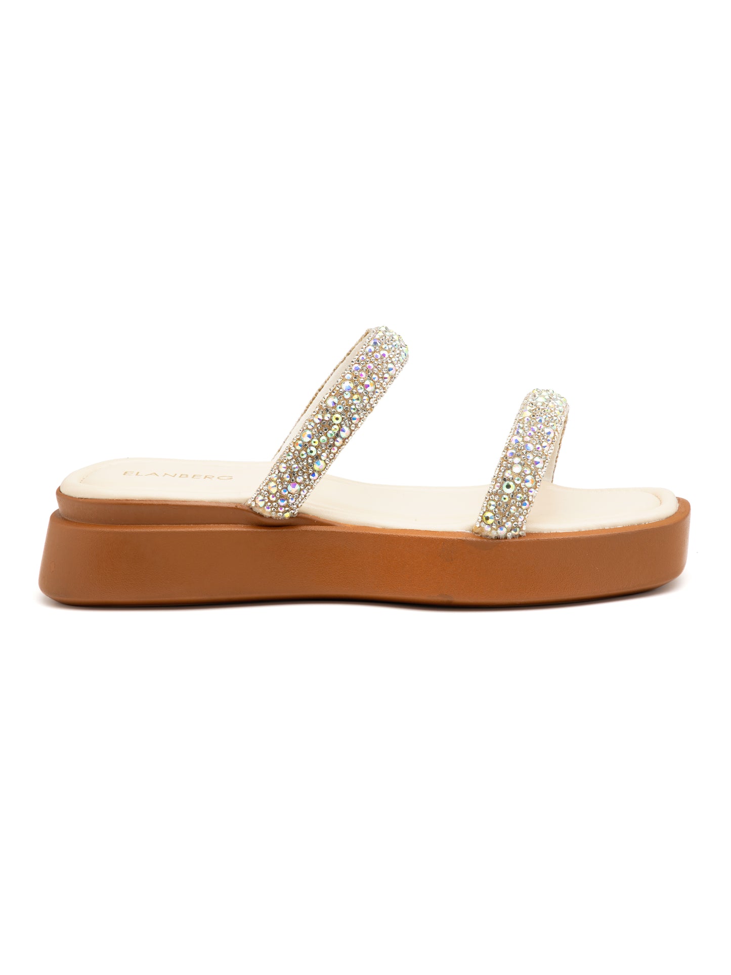 Celestia - Crystal-Embellished Double Strap Platform Slides (Tan Sole Edition)