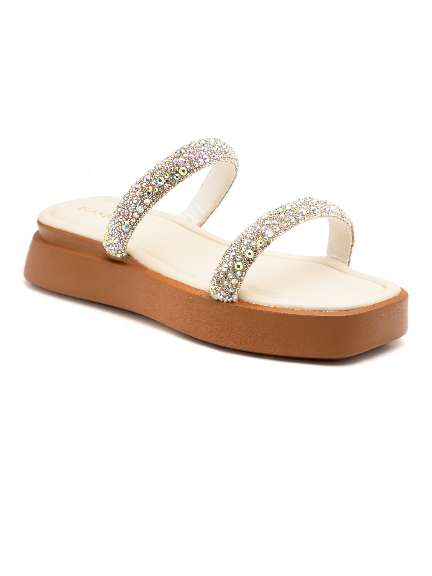Celestia - Crystal-Embellished Double Strap Platform Slides (Tan Sole Edition)