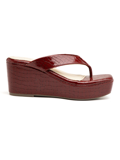 Cravira - Croc-Textured V Strap Cherry Wedge Heel