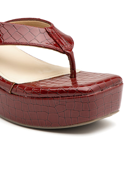 Cravira - Croc-Textured V Strap Cherry Wedge Heel