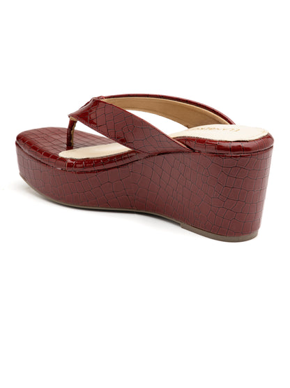 Cravira - Croc-Textured V Strap Cherry Wedge Heel