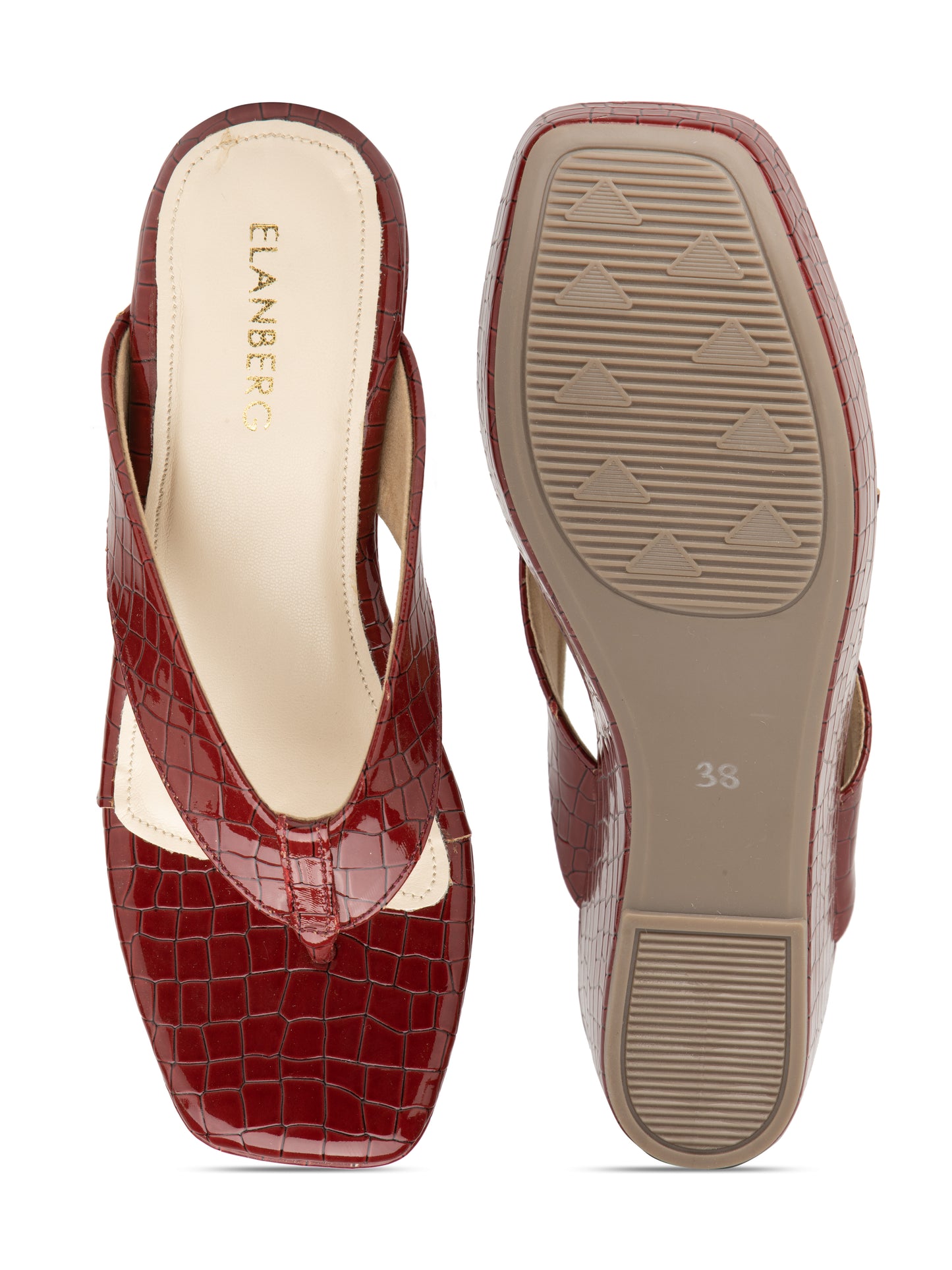 Cravira - Croc-Textured V Strap Cherry Wedge Heel