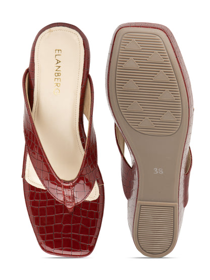 Cravira - Croc-Textured V Strap Cherry Wedge Heel