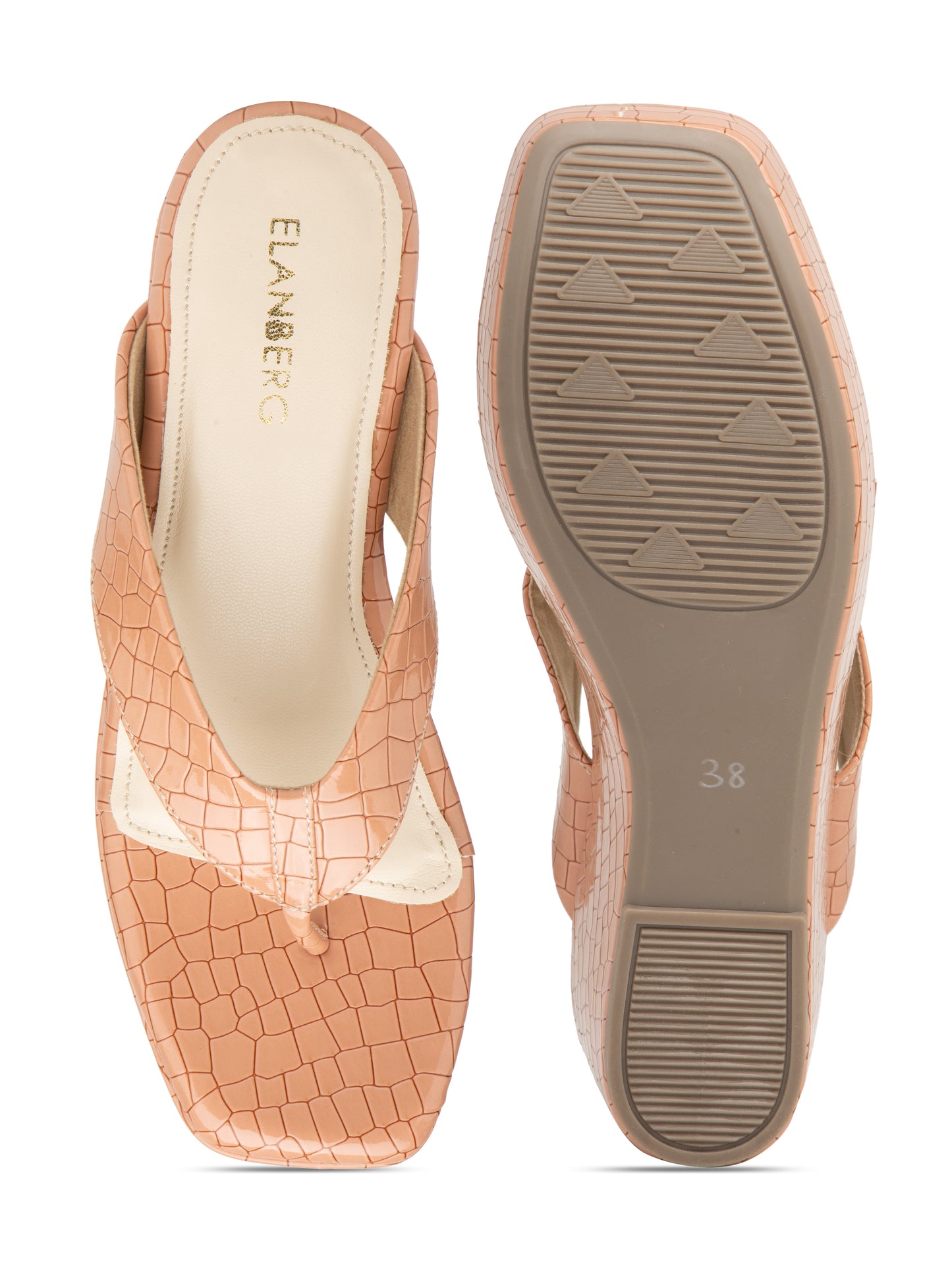Carmona - Croc-Textured V Strap Nude Tan Wedge Heel
