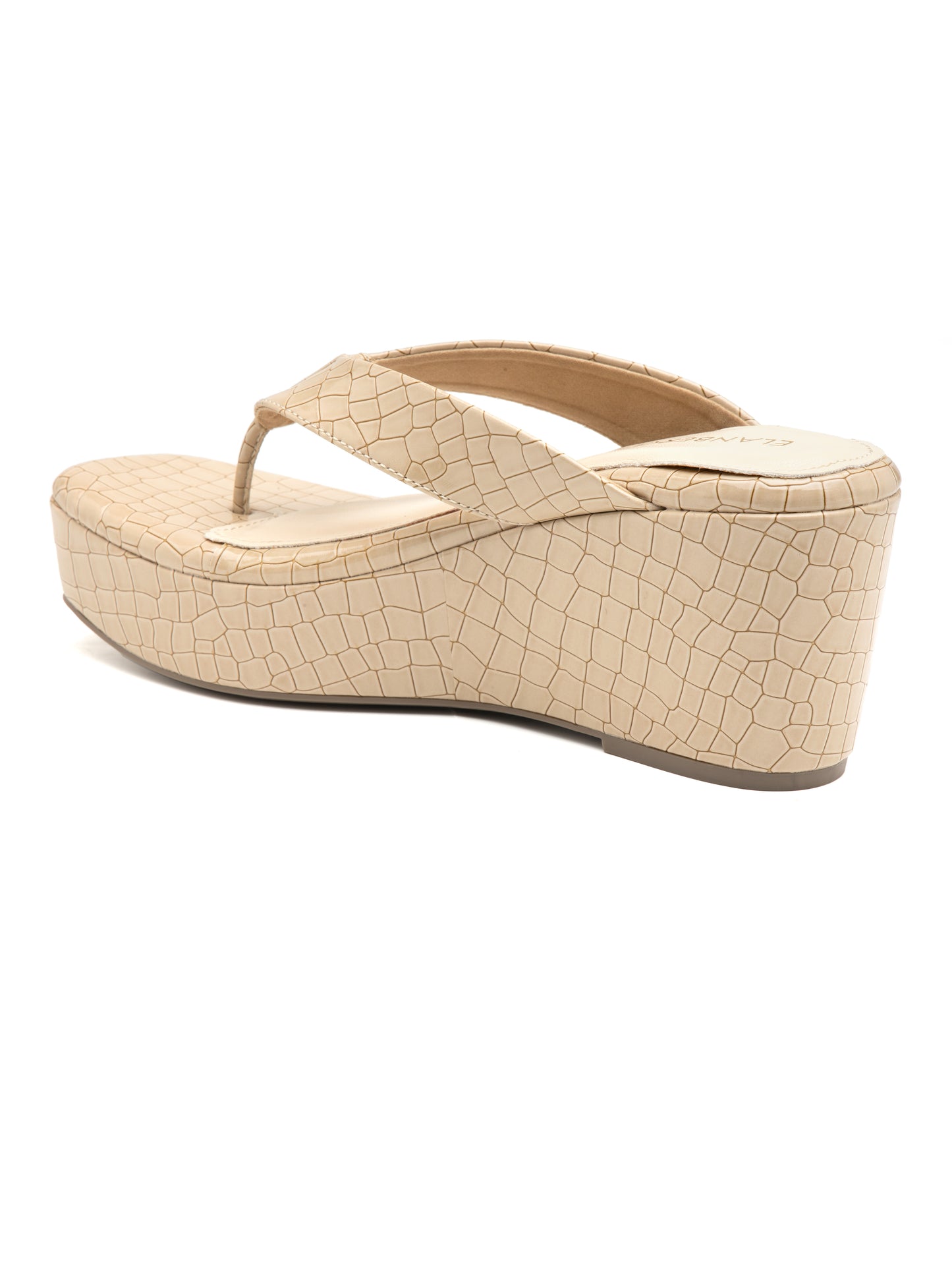 Ivanna - Croc-Textured V Strap Beige Wedge Heel