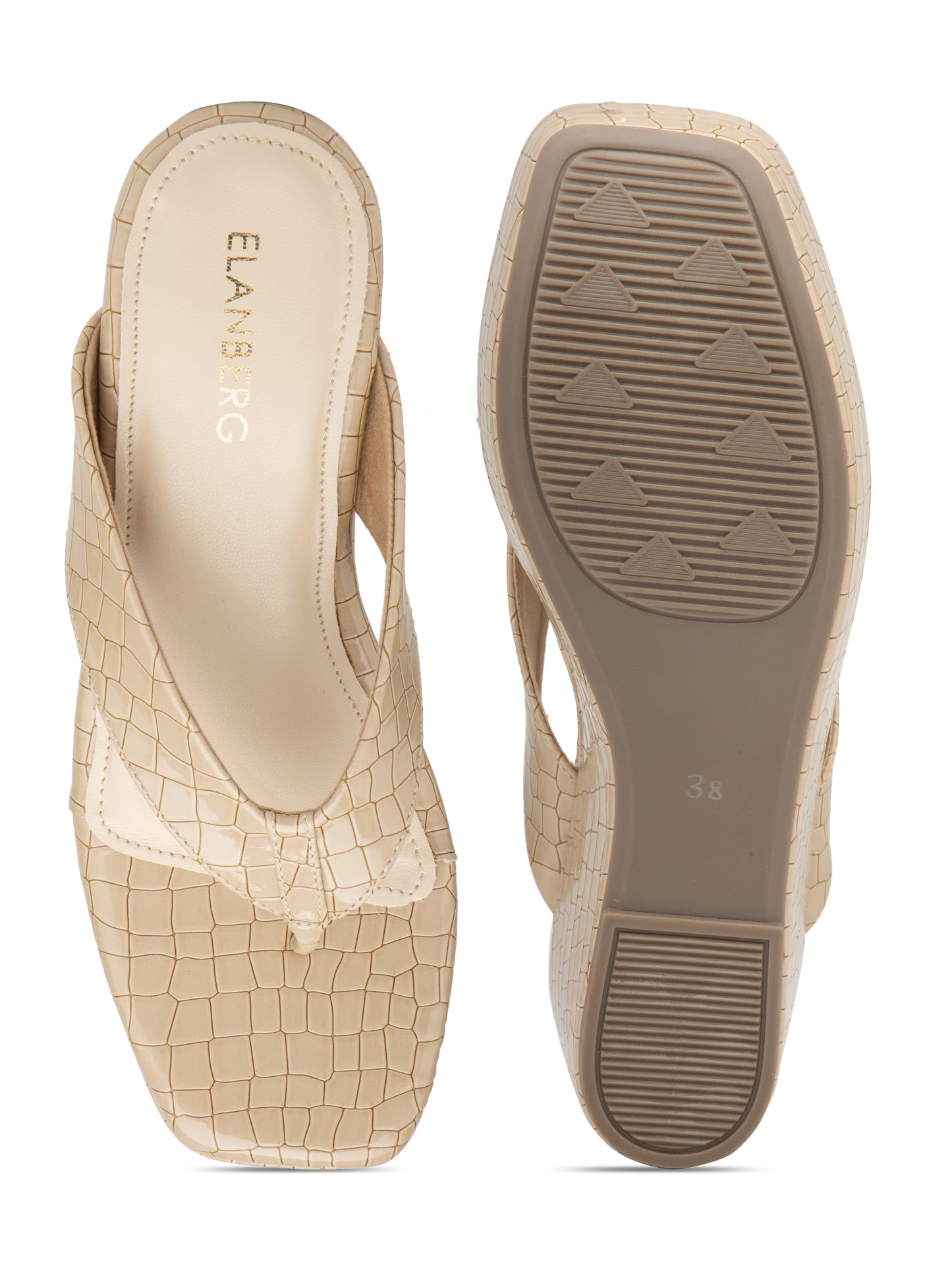 Ivanna - Croc-Textured V Strap Beige Wedge Heel
