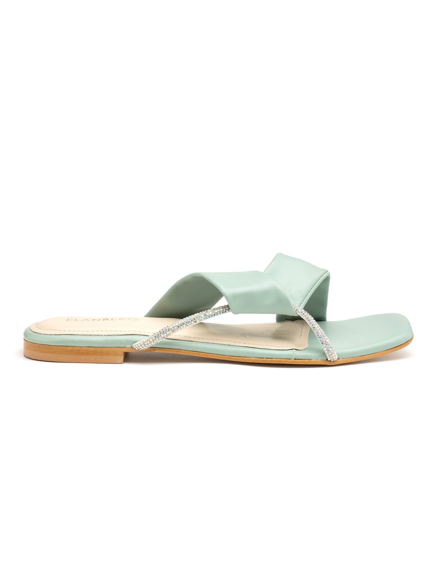 Calyra - Women’s Pastel  Sea Green Crystal-Accent Flats with Cross Straps- Collection: Pastel Radiance