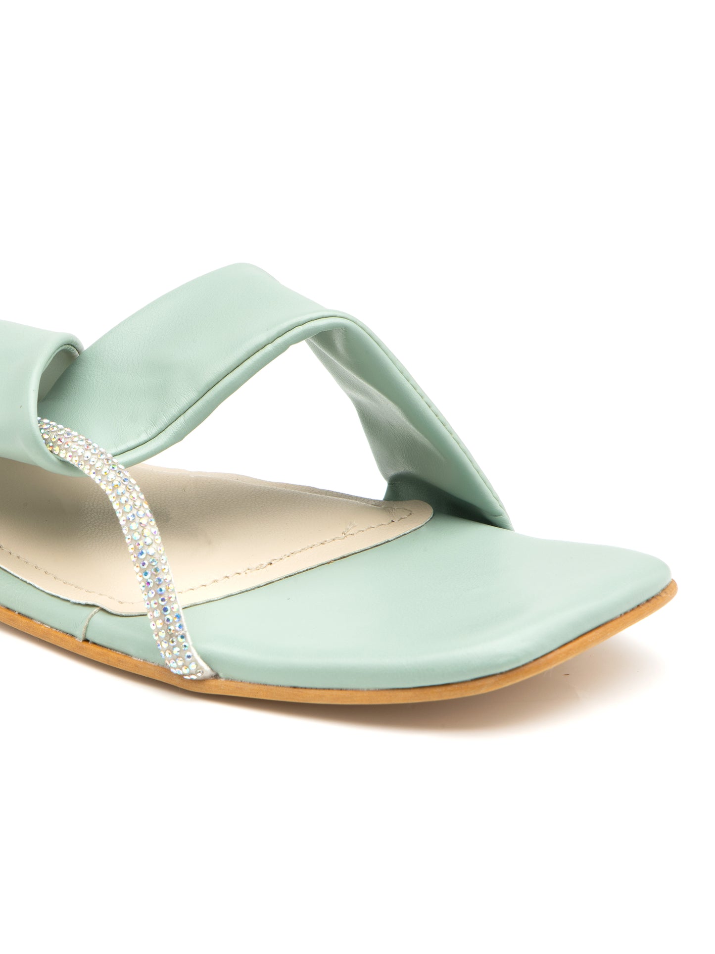 Calyra - Women’s Pastel  Sea Green Crystal-Accent Flats with Cross Straps- Collection: Pastel Radiance