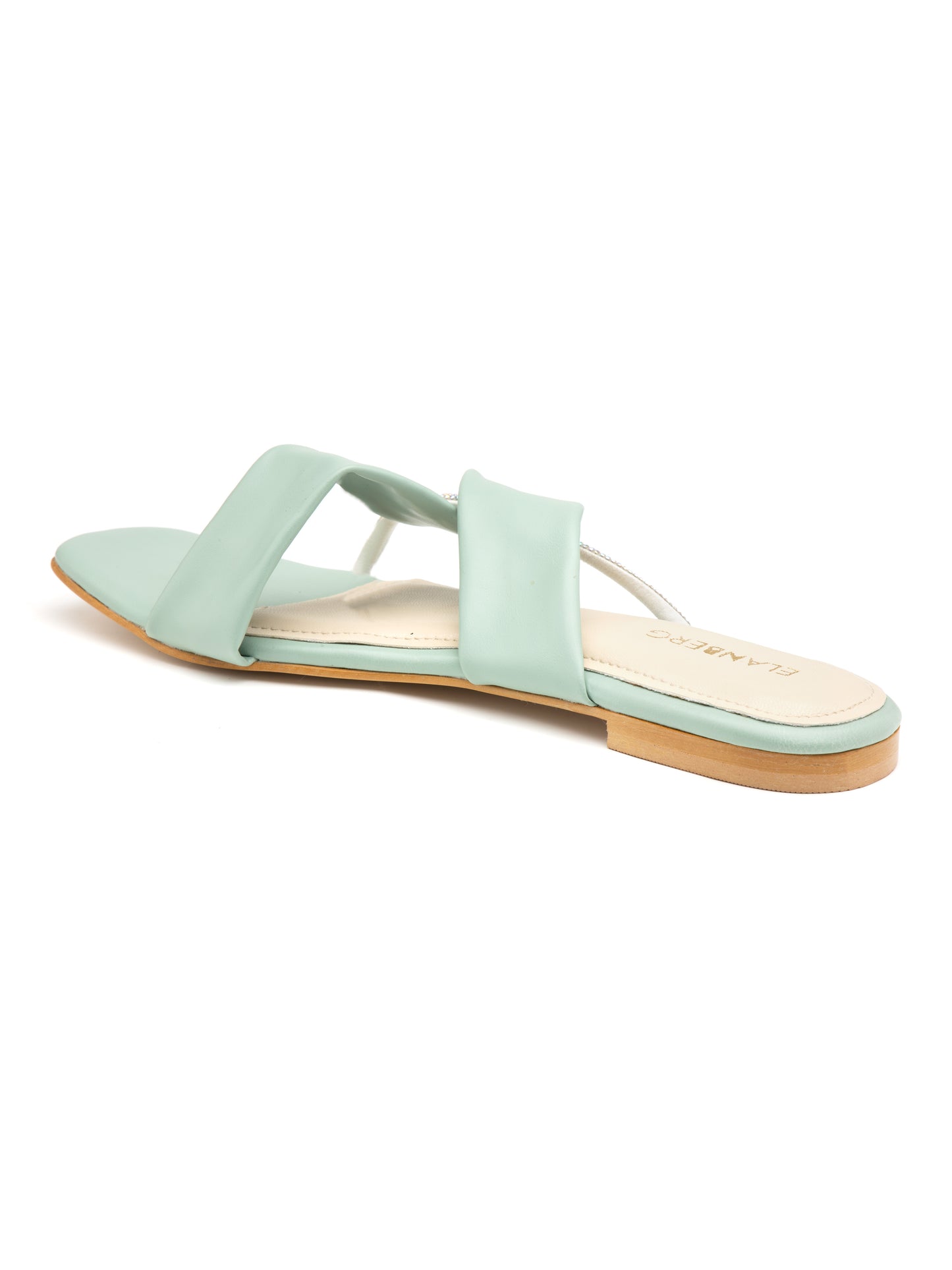 Calyra - Women’s Pastel  Sea Green Crystal-Accent Flats with Cross Straps- Collection: Pastel Radiance