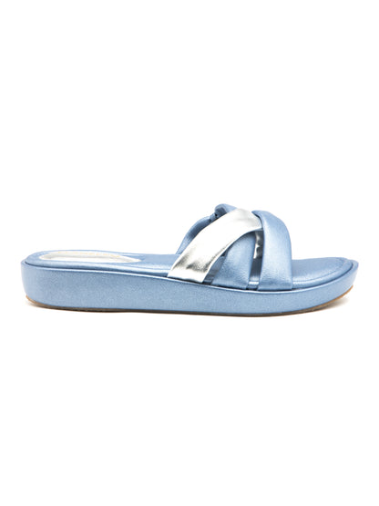 Ocevia - Metallic Blue & Silver Cross (Strap Platform Heel)