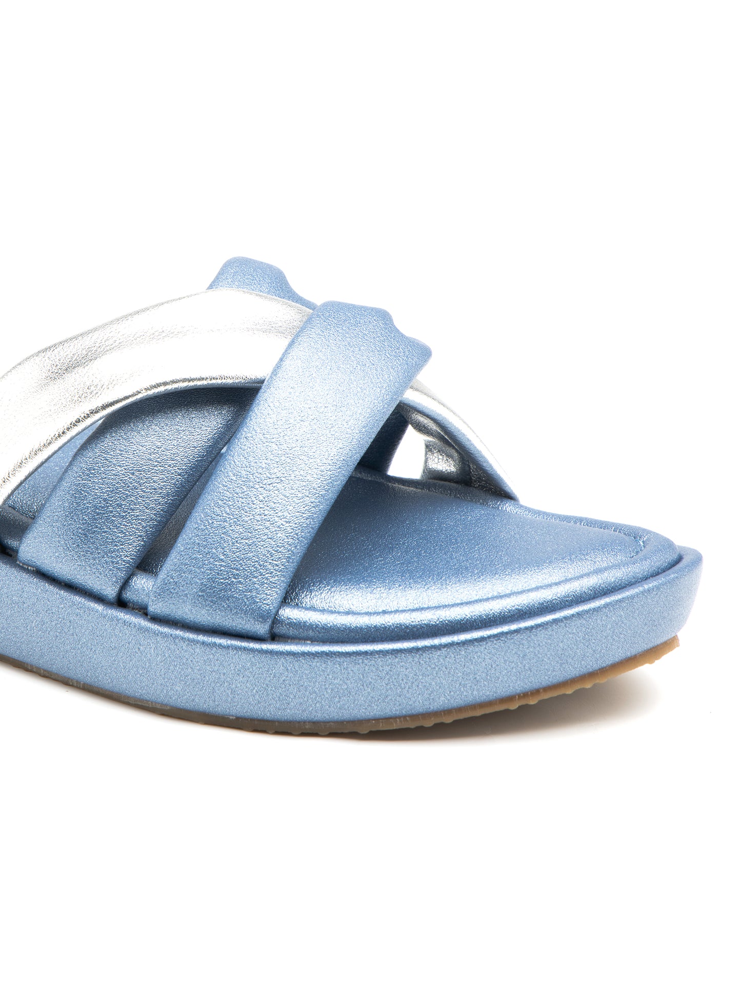 Ocevia - Metallic Blue & Silver Cross (Strap Platform Heel)