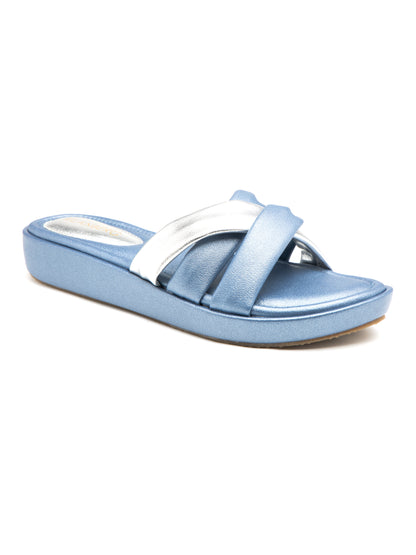 Ocevia - Metallic Blue & Silver Cross (Strap Platform Heel)