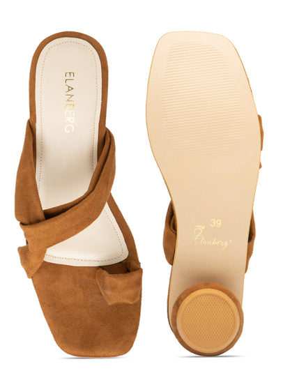 Terrava - Women’s Suede Tan Knot (Strap  Rounded Block Heel)