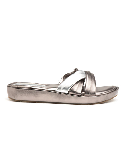 Lunexa - GunMetallic Grey & Silver Cross (Strap Platform Heel)
