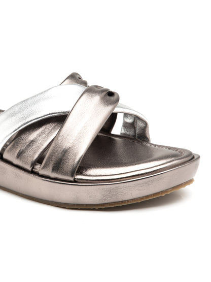 Lunexa - GunMetallic Grey & Silver Cross (Strap Platform Heel)