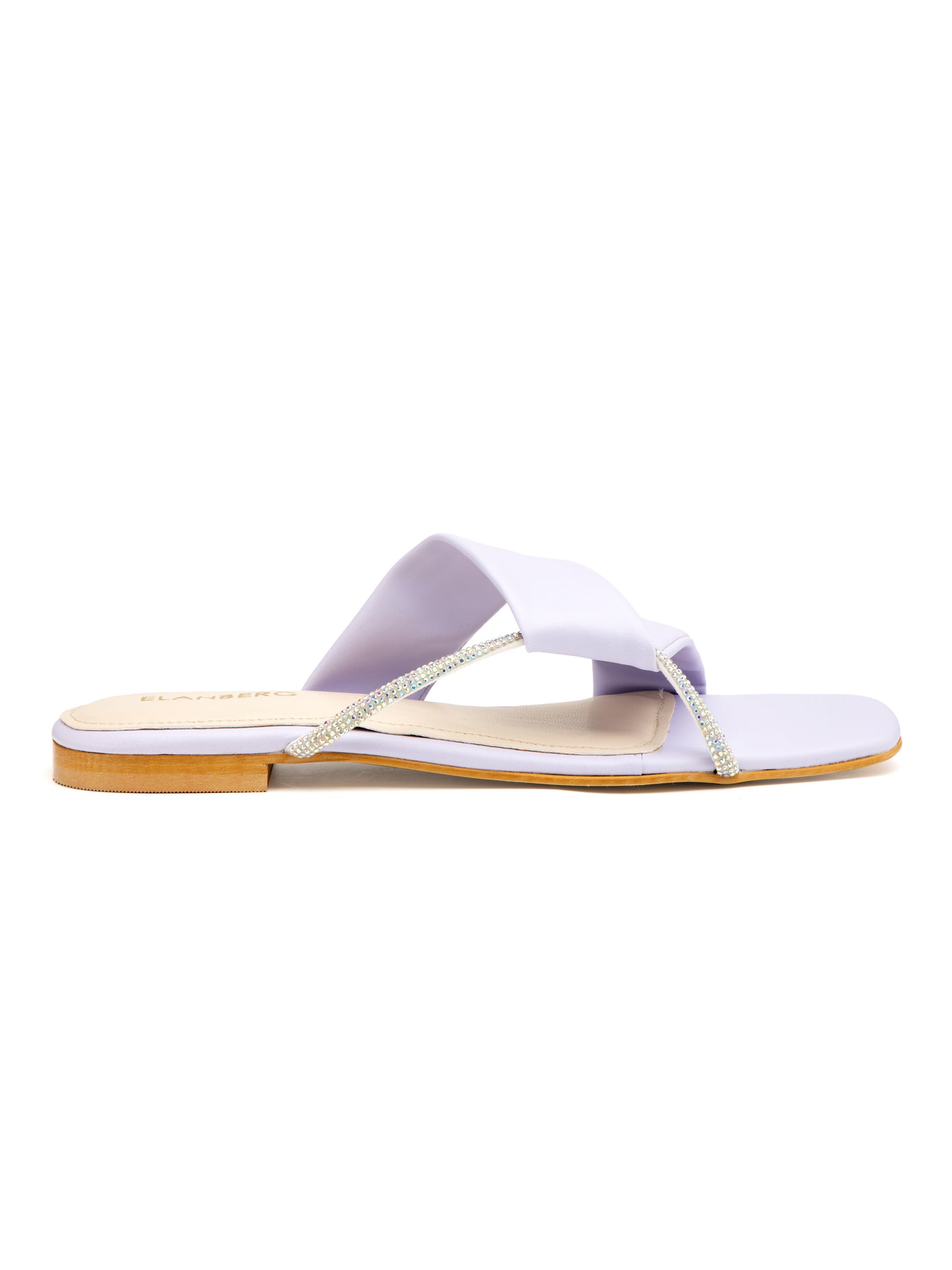 Elyra - Women’s Lavender Crystal-Accent Flats with Cross Straps- Collection: Pastel Radiance