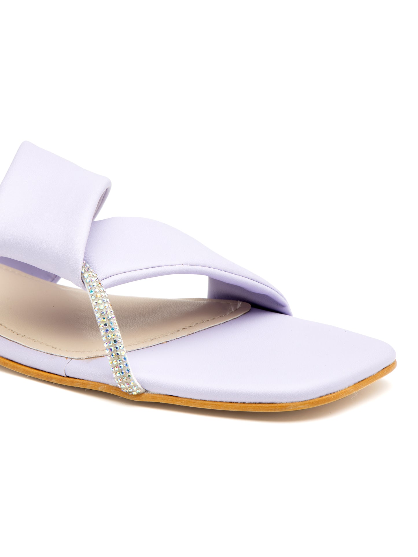 Elyra - Women’s Lavender Crystal-Accent Flats with Cross Straps- Collection: Pastel Radiance