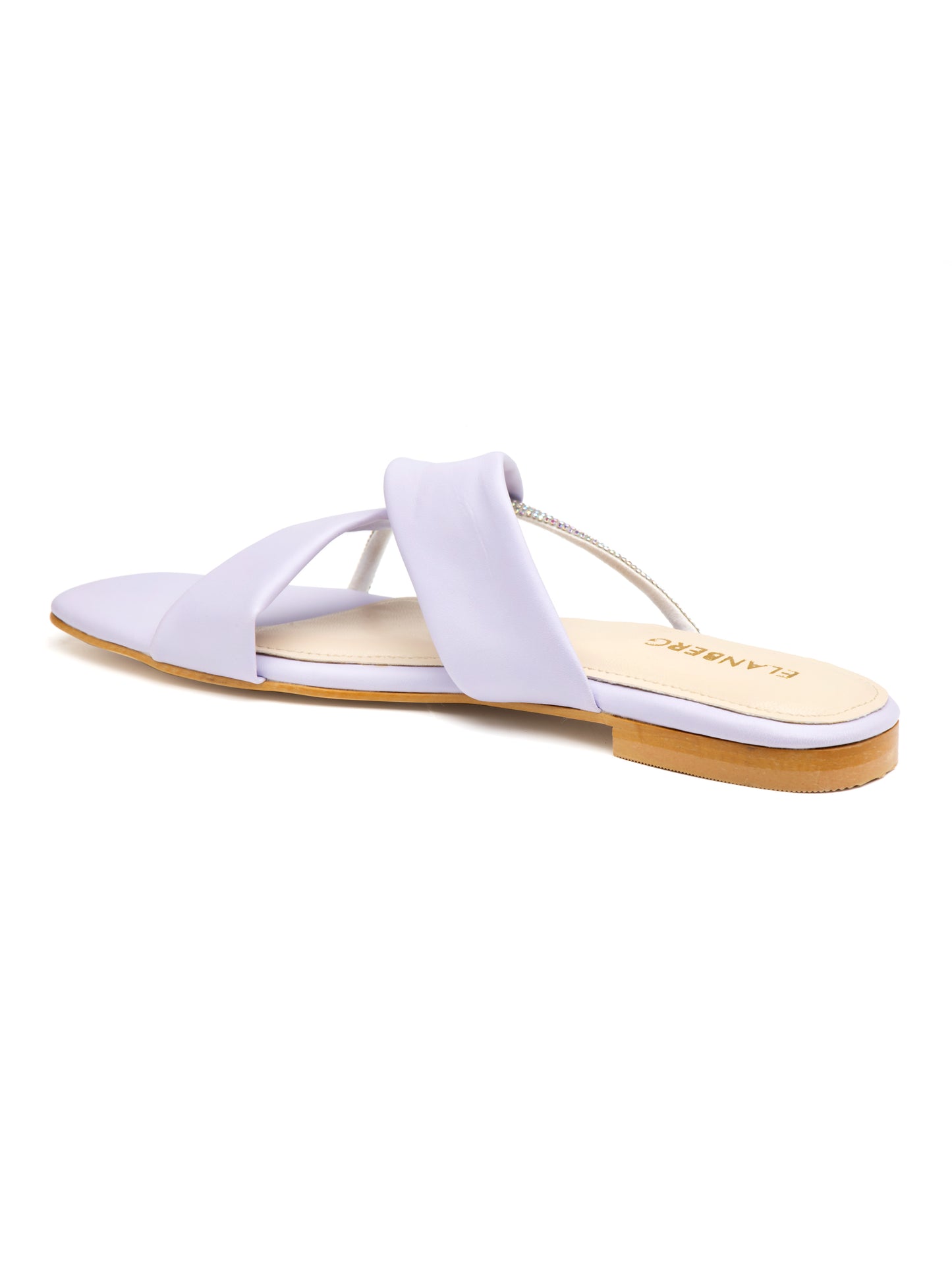 Elyra - Women’s Lavender Crystal-Accent Flats with Cross Straps- Collection: Pastel Radiance