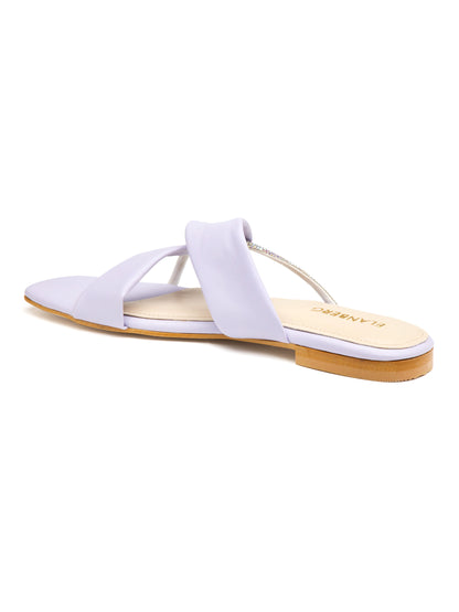 Elyra - Women’s Lavender Crystal-Accent Flats with Cross Straps- Collection: Pastel Radiance