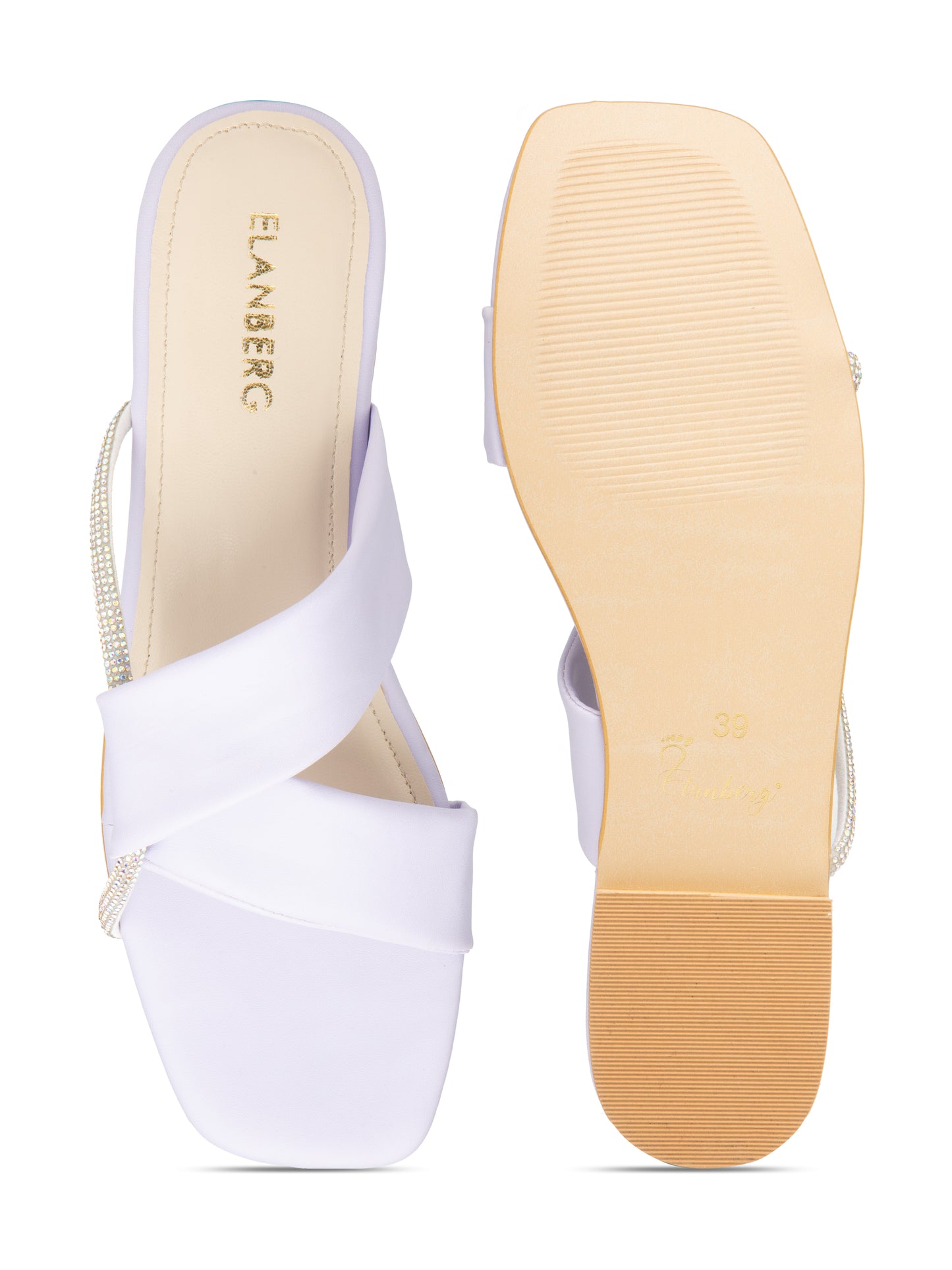 Elyra - Women’s Lavender Crystal-Accent Flats with Cross Straps- Collection: Pastel Radiance