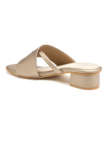 Champira - Women’s Metallic Champagne Cross-Strap Toe (Loop Block Heel)