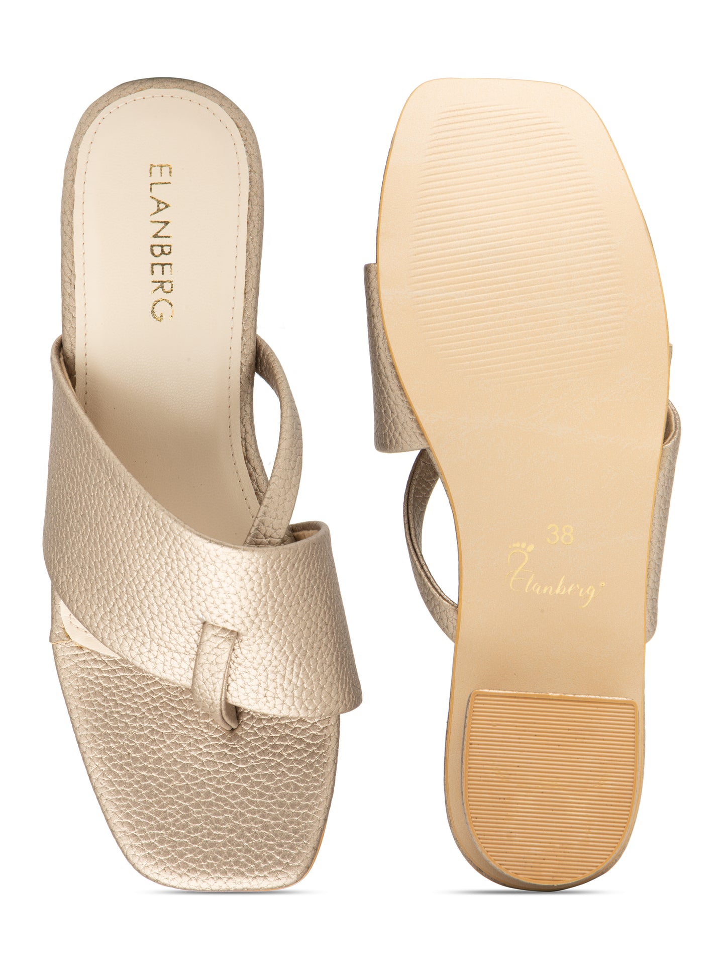 Champira - Women’s Metallic Champagne Cross-Strap Toe (Loop Block Heel)