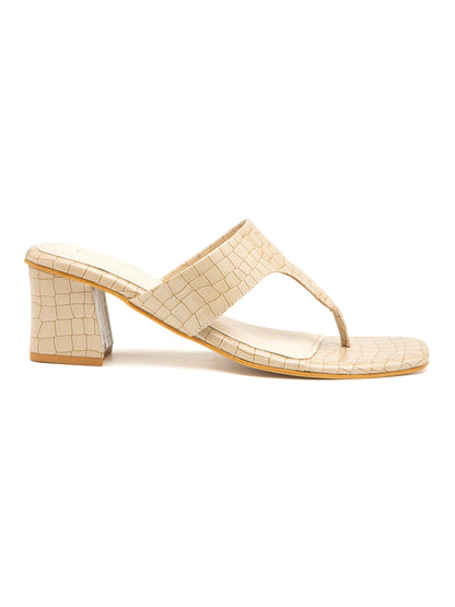 Beaura - Women’s Croc-Texture Block Heel (Beige)