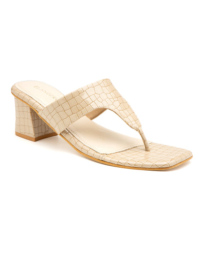 Beaura - Women’s Croc-Texture Block Heel (Beige)