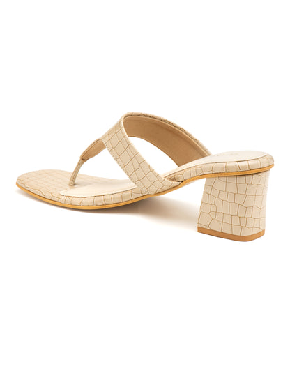 Beaura - Women’s Croc-Texture Block Heel (Beige)